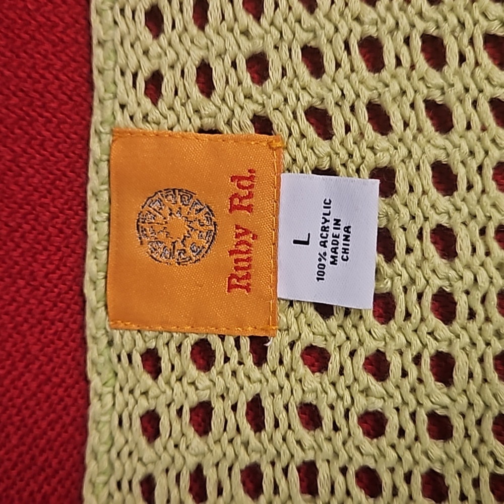 RUBY RD. lime yellow green chunky knit sweater Lg. tie detail - Picture 2 of 6